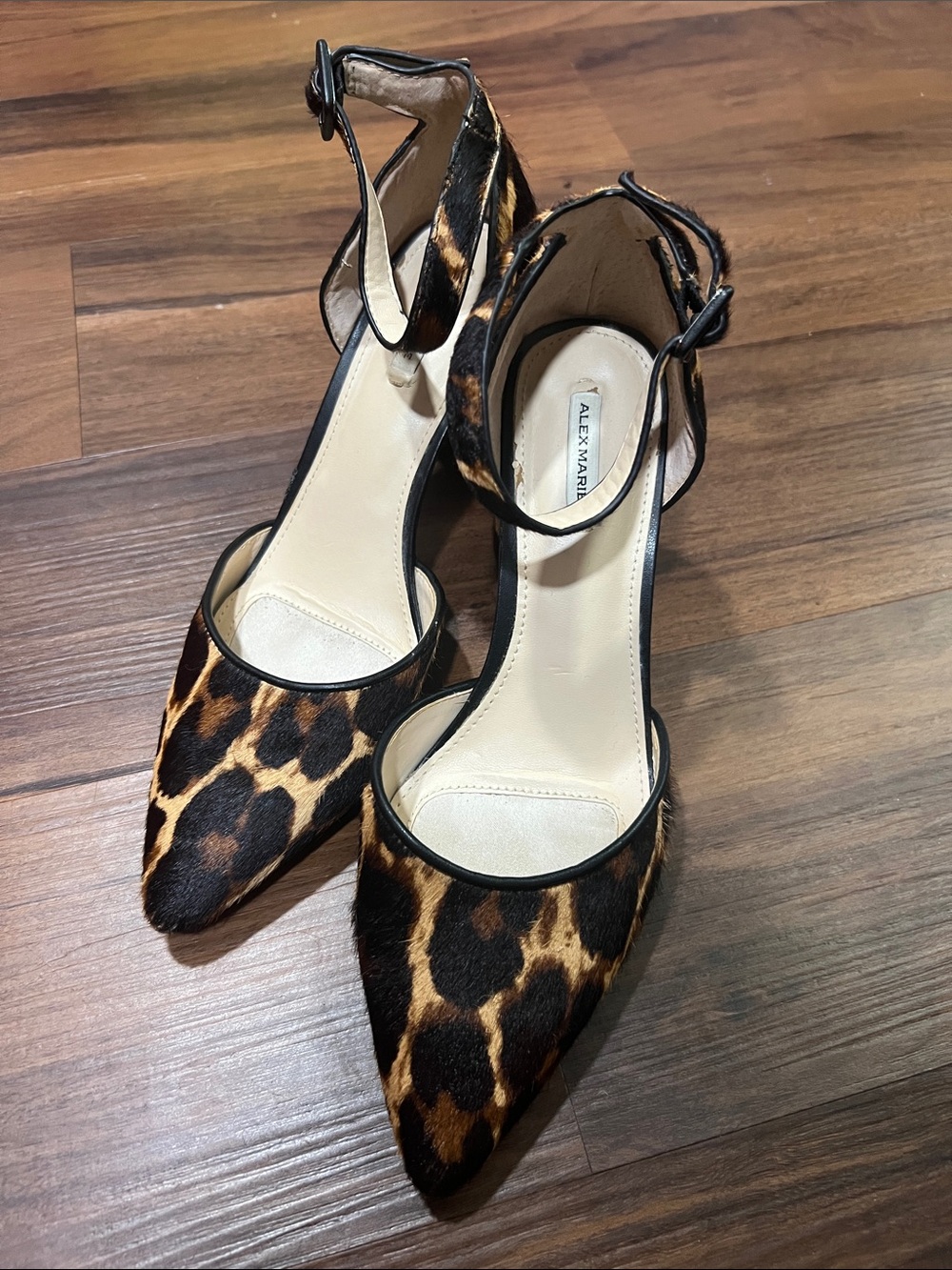 Alex Marie Leopard-Print Pointed Toe Ankle-Strap Heels - Brown/Black